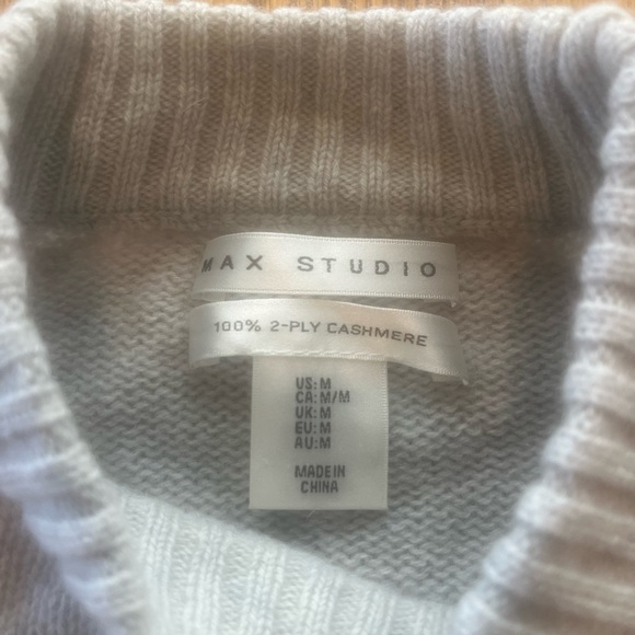 LAST CALL Max Studio 100% 2 Ply Cashmere Gray Color Block Mock Neck Sweater M - Picture 3 of 6